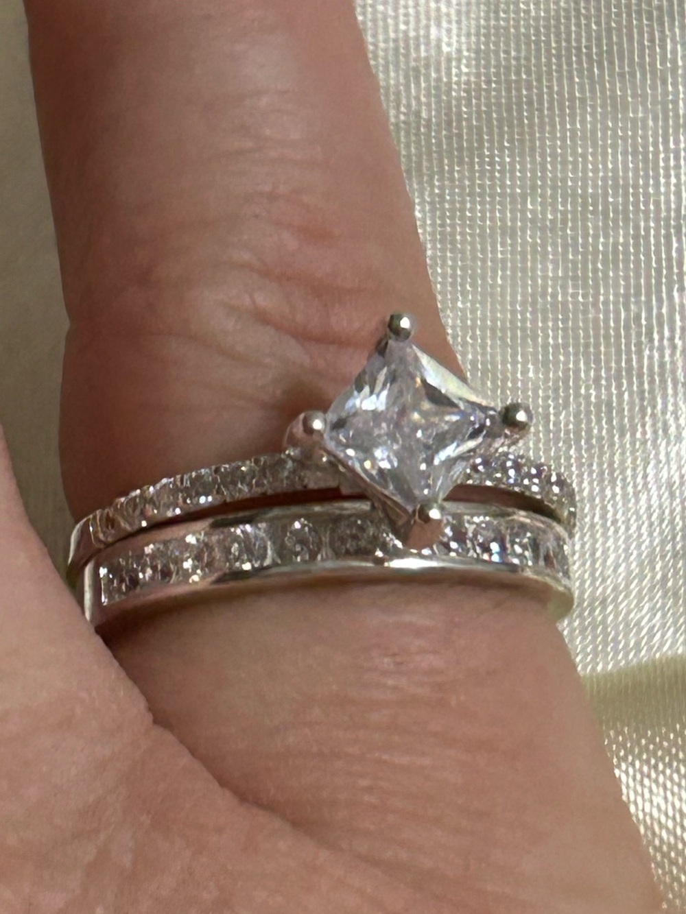 Princess-Cut Cubic Zirconia Solitaire Ring and band size 7 Sterling silver